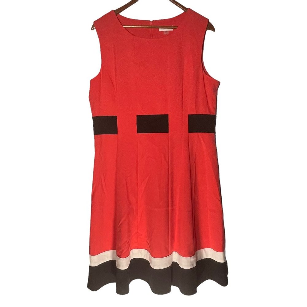 Calvin Klein Women's Dress Fit & Flare Belted Sleeveless Red White Black Size 14